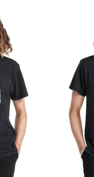 Craig Anderson in two different poses wearing a black Former t-shirt