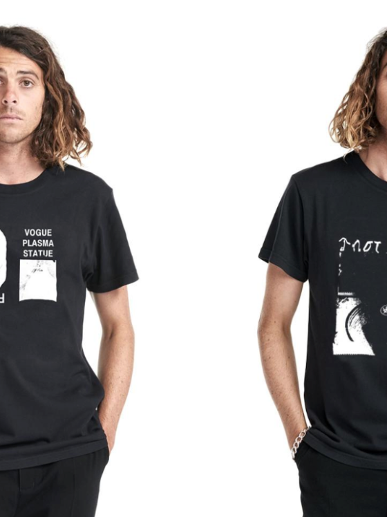 Craig Anderson in two different poses wearing a black Former t-shirt