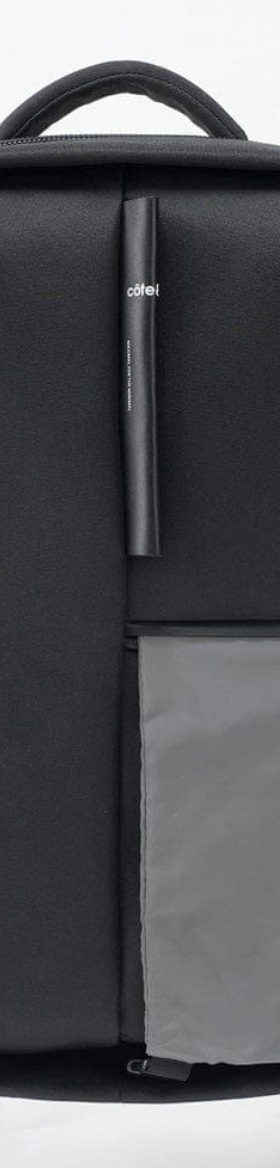 A futuristic looking black bag designed by Cote & Ciel on a white background