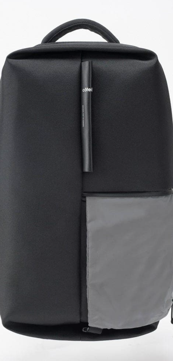 A futuristic looking black bag designed by Cote & Ciel on a white background