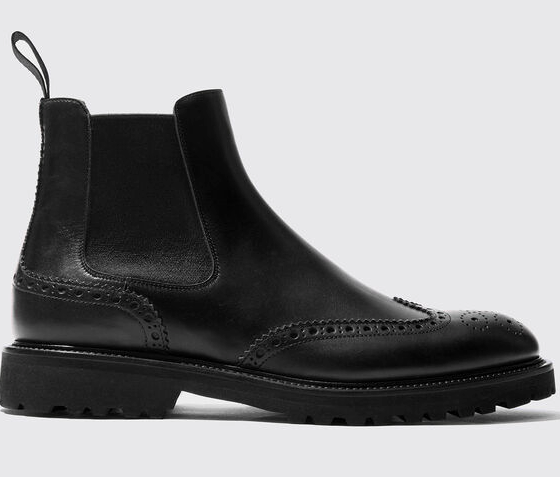 A black pair of high-end Scarosso slip-on boots