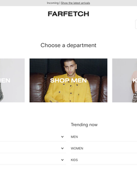 The landing page for the Farfetch Website (April, 2023)