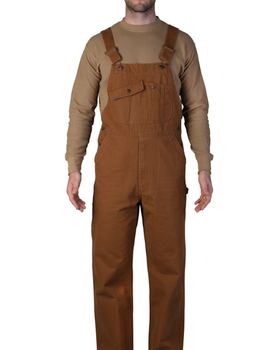 A man wearing a brown workwear overalls by Smith's