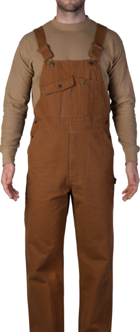 A man wearing a brown workwear overalls by Smith's
