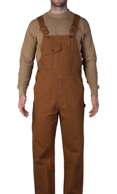 A man wearing a brown workwear overalls by Smith's