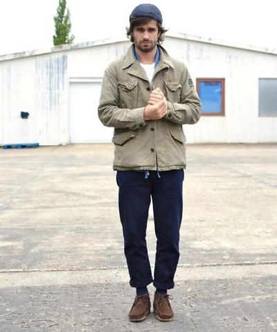 A man wearing classic brown clark shoes
