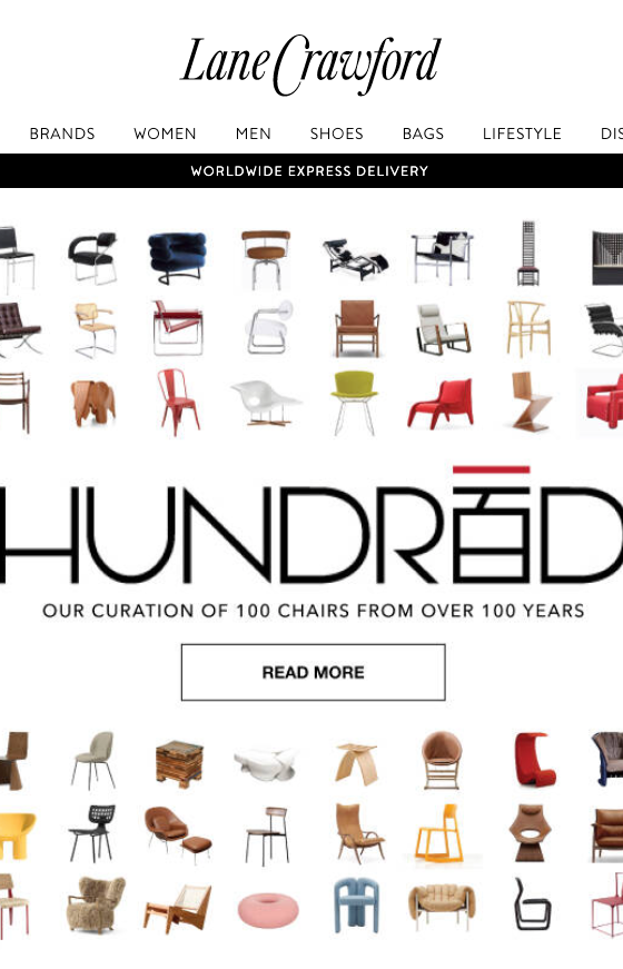 The landing page for the Lane Crawford Website (April, 2023)