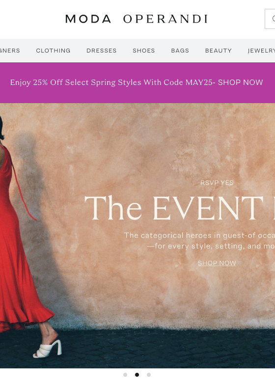 The landing page for the Moda Operandi Website (April, 2023)