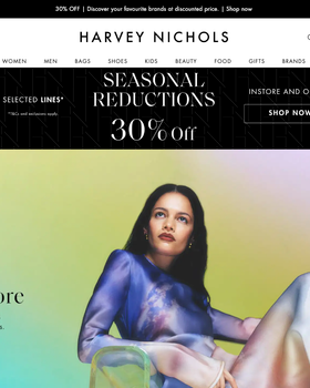 The landing page for the Harvey Nichols Website (April, 2023)