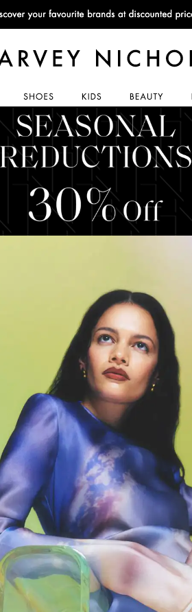 The landing page for the Harvey Nichols Website (April, 2023)