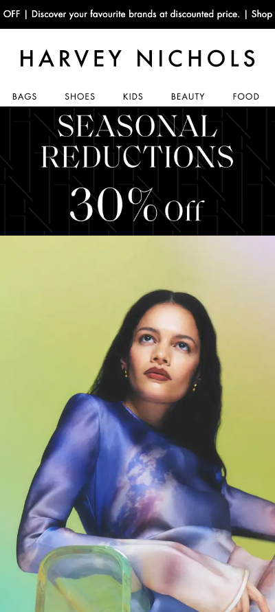 The landing page for the Harvey Nichols Website (April, 2023)