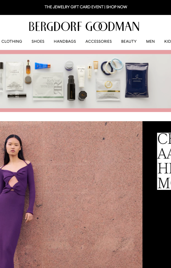 The landing page for the Bergdorf Goodman Website (April, 2023)