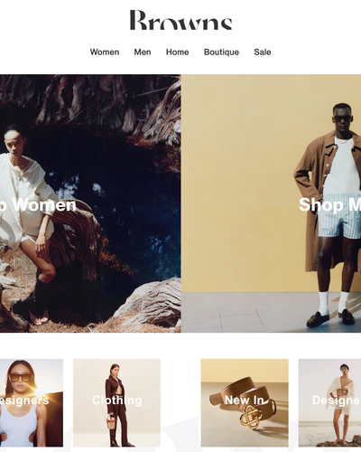 The landing page for the Browns Fashion Website (April, 2023)