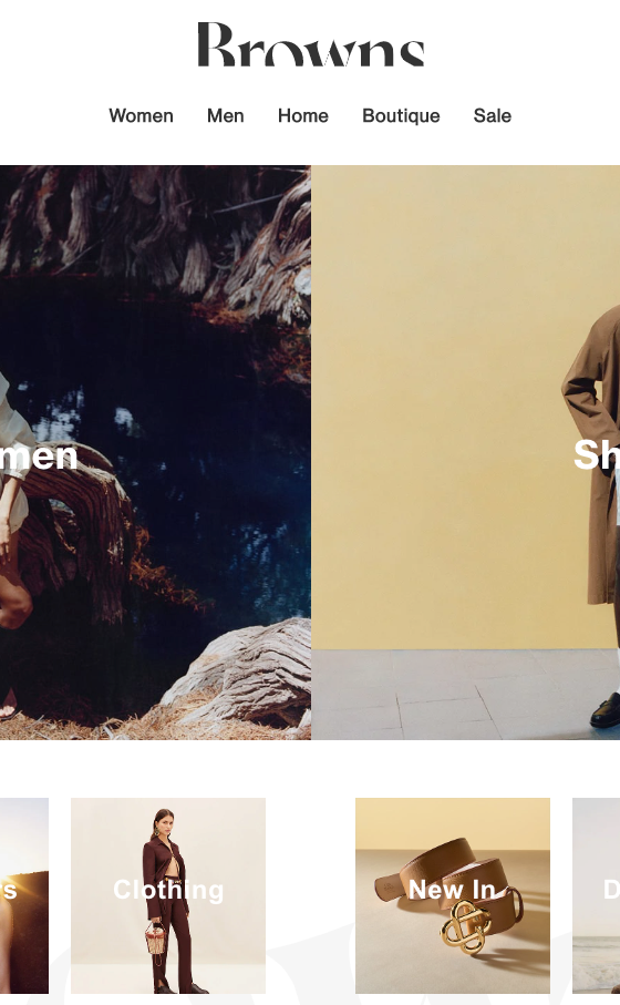 The landing page for the Browns Fashion Website (April, 2023)