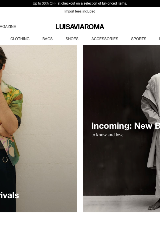 The landing page for the LuisaViaRoma Website (April, 2023)