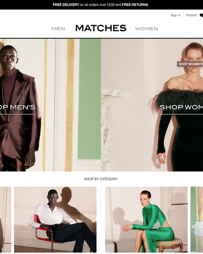 The landing page for the MatchesFashion Website (April, 2023)