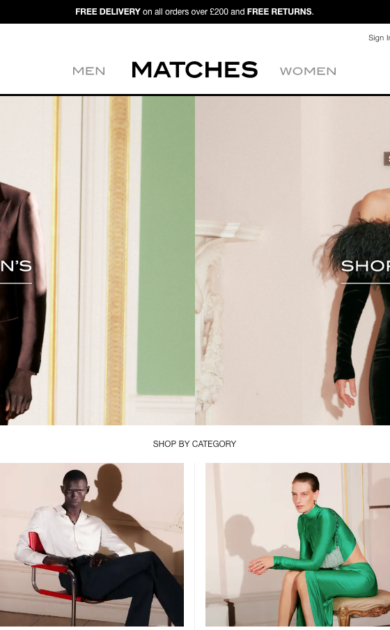 The landing page for the MatchesFashion Website (April, 2023)