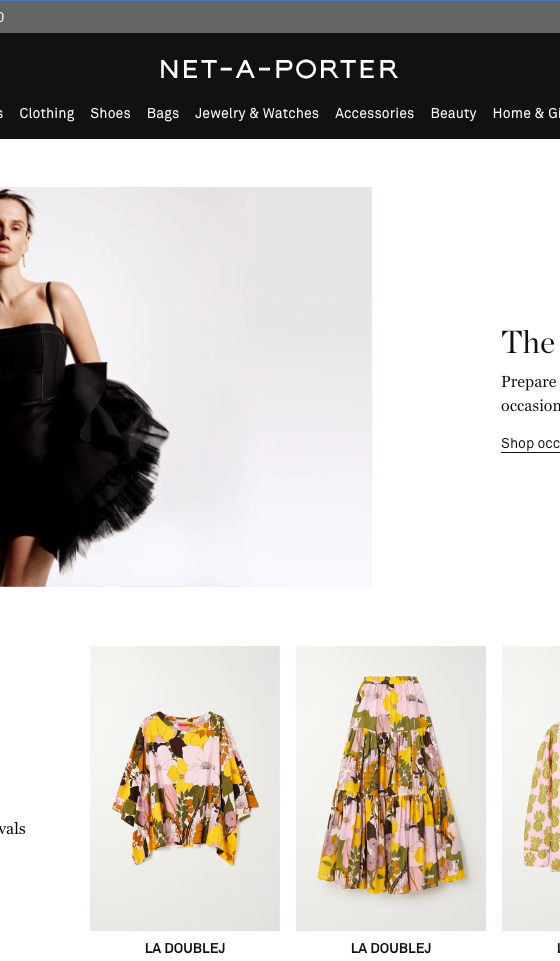 The landing page for the Net-a-Porter Website (April, 2023)