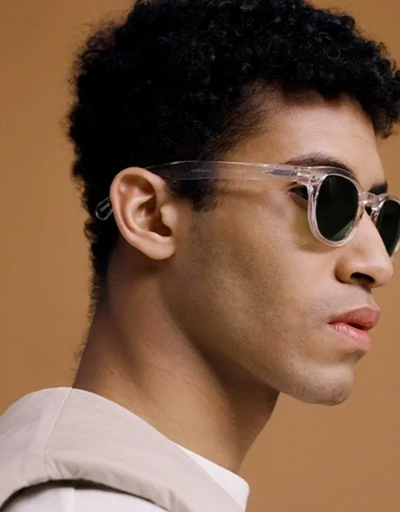 A man wearing a izipizi clear sunglasses