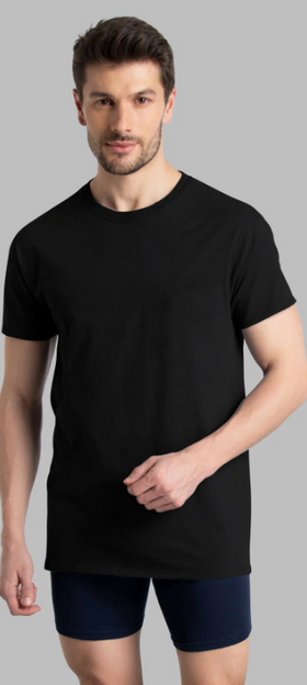 A man wearing a black t-shirt and briefs by Fruit of the Loom