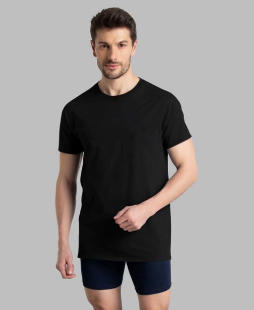 A man wearing a black t-shirt and briefs by Fruit of the Loom