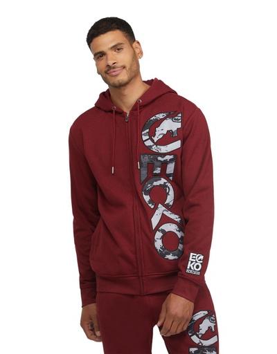 A man wearing a branded ECKO red jacket with matching pants