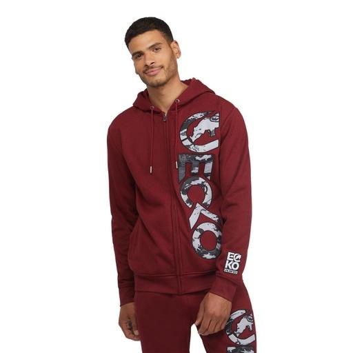 A man wearing a branded ECKO red jacket with matching pants