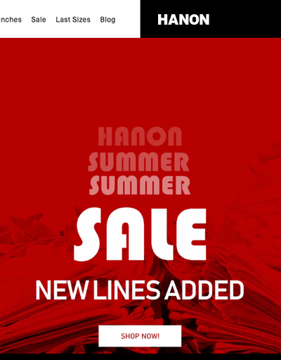 The landing page for Hanon Shop website (September, 2023)