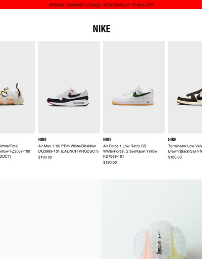 The landing page for Nomad Shop website (September, 2023)