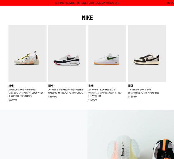 The landing page for Nomad Shop website (September, 2023)