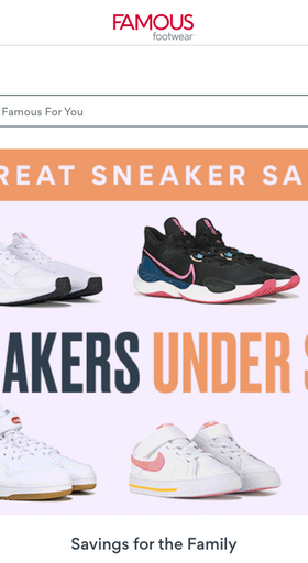 The landing page for Famous Footwear website (September, 2023)