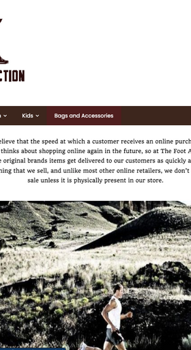 The landing page for The Foot Action website (September, 2023)