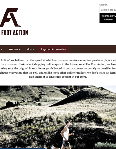 The landing page for The Foot Action website (September, 2023)