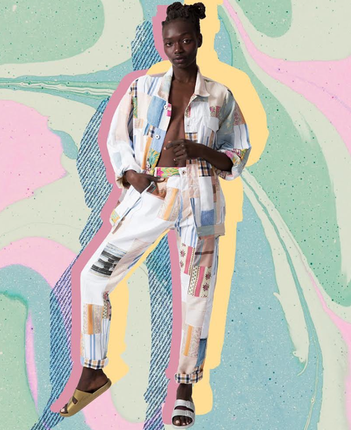A woman wearing colorful Freedom Slides