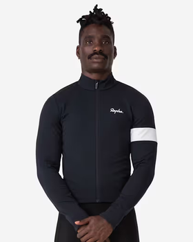 A man wearing a Rapha tight black cycling shirt
