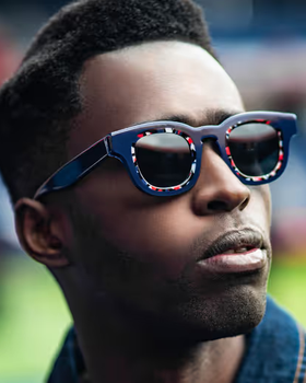 A man wearing a Thierry Lasry pair of colorful glasses