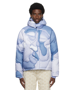 A man wearing a KidSuper baby blue puffy jacket