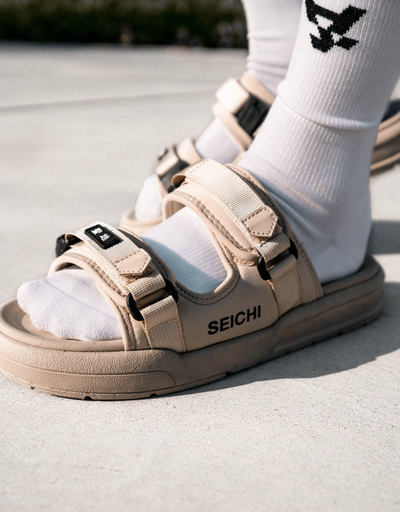 A close up of a pair of Seichi sandals