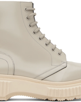 A close up view of space grey ADIEU boots