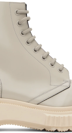 A close up view of space grey ADIEU boots