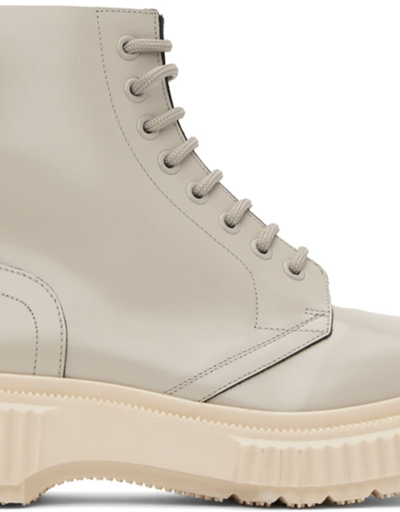A close up view of space grey ADIEU boots