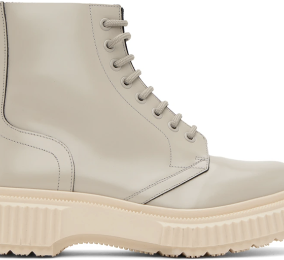 A close up view of space grey ADIEU boots
