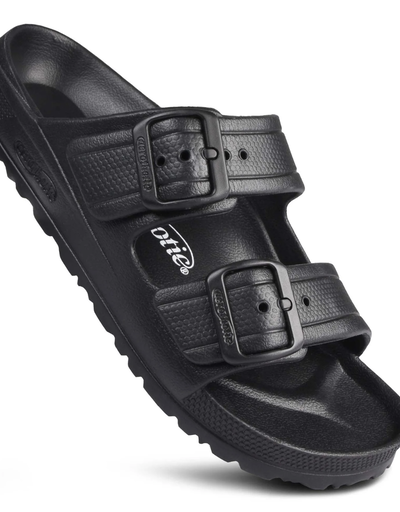 A black pair of Aerothotic Sandals