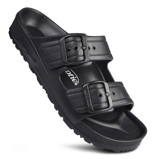A black pair of Aerothotic Sandals