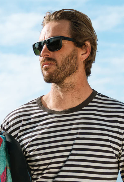 A man wearing a pair of black Electric Sunglasses