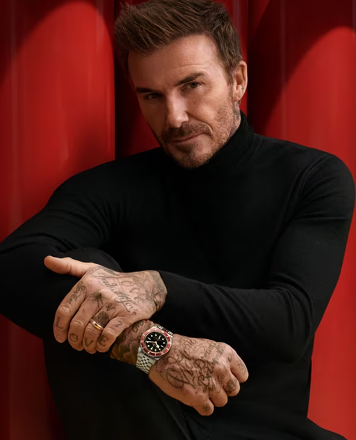 David Beckham wearing a Tudor watch and a black shirt