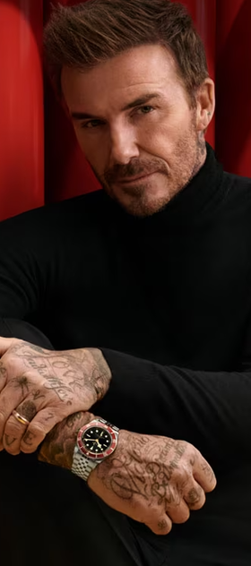 David Beckham wearing a Tudor watch and a black shirt
