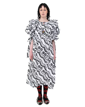 A woman wearing a Chopova Lowena white moss dress