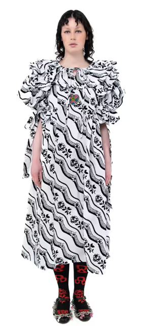 A woman wearing a Chopova Lowena white moss dress