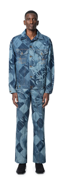 A man wearing a Ahluwalia Signature Denim Jacket